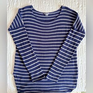 Vince 100% Cashmere Navy Off White Striped Drop Shoulder Sweater Sz M